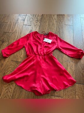 Zara Red Long-Sleeve Romper Dress -
